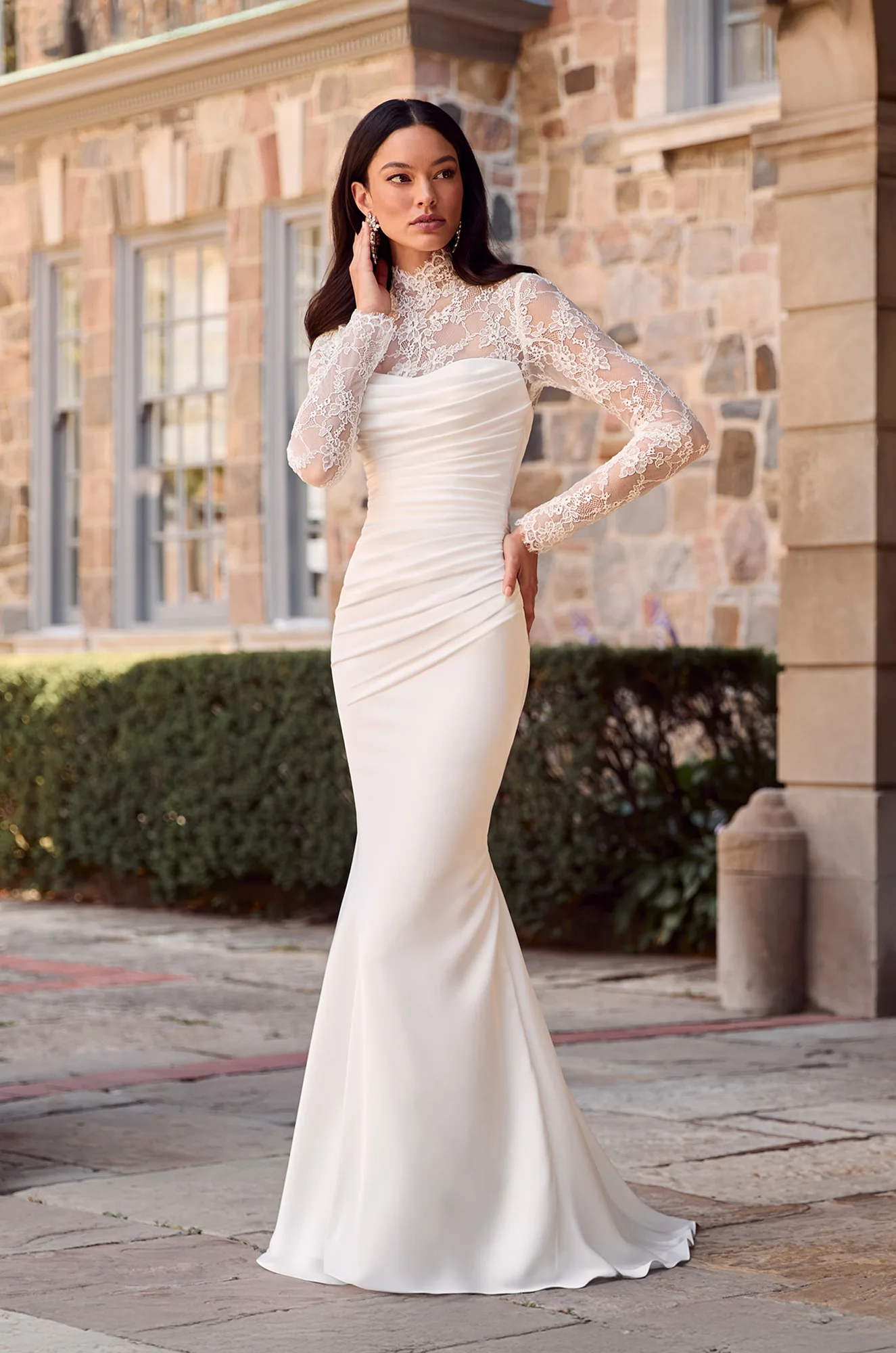 Fit & Flare Lace Gown with Long Sleeves - Style P5185